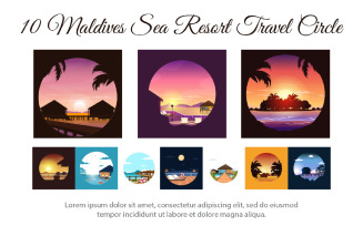 10 Maldives Sea Resort Travel Circle Illustration