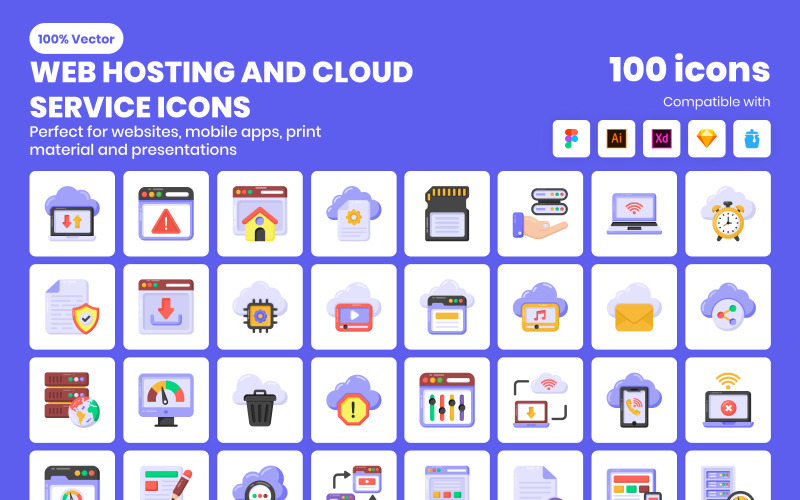 Cloud Hosting Services Icons Icon Set