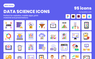 Set of 95 flat data science icons