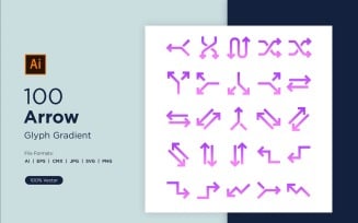 100 Arrow Glyph Gradient Icon Set