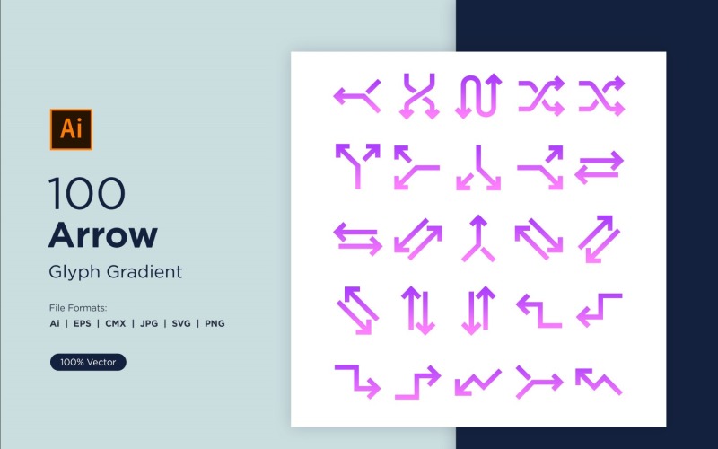 100 Arrow Glyph Gradient Icon Set
