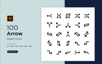 100 Arrow Glyph Icon Sets