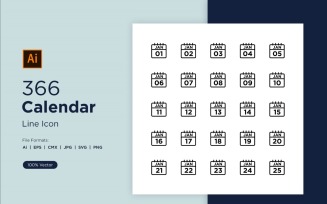 366 Calendar Line Icon Set