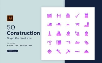 50 Construction Glyph Gradient Icons Set