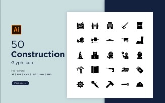 50 Construction Glyph Icons Set