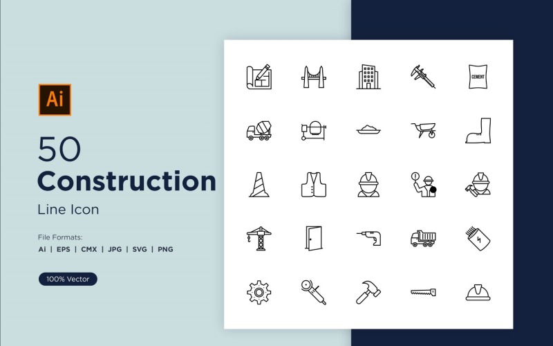 50 Construction Line Icons Set Icon Set