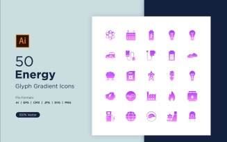 50 Energy Glyph Gradient Icons Set