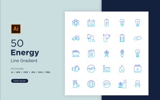 50 Energy Line Gradient Icons Set