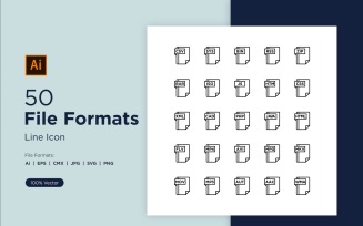 50 File Format Line Icon Set