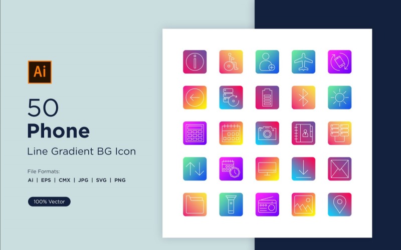 50 Phone And Tablet Line BG Gradient Icon Icon Set