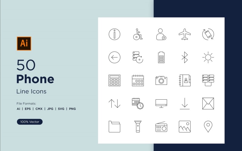 50 Phone And Tablet Line Icon Set