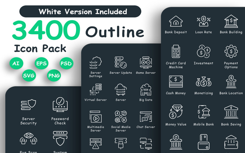 3400 Professional Outline Icon Pack Icon Set