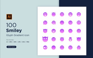 100 Smiley Glyph Gradient Icon Set