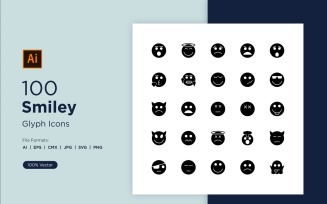 100 Smiley Glyph Icon Set