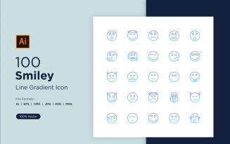 100 Smiley Line Gradient Icon Set