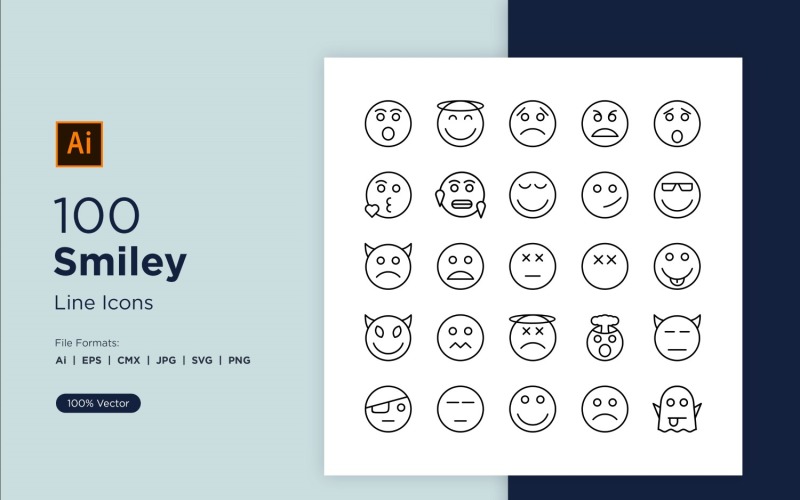 100 Smiley Line Icon Sets