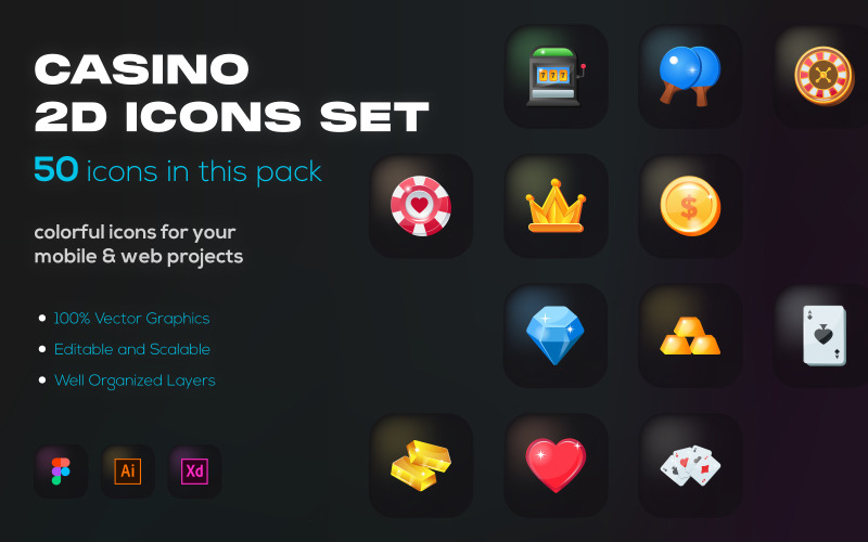 50 Cool Casino Flat Icons Icon Set