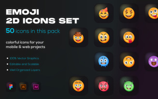 50 Emojis Icons - Flat Vectors
