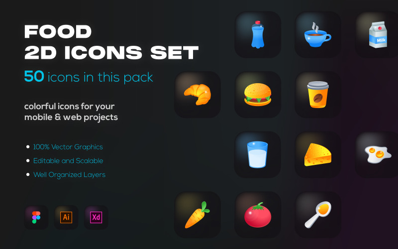 50 Flat Food and Drink Icons Icon Set