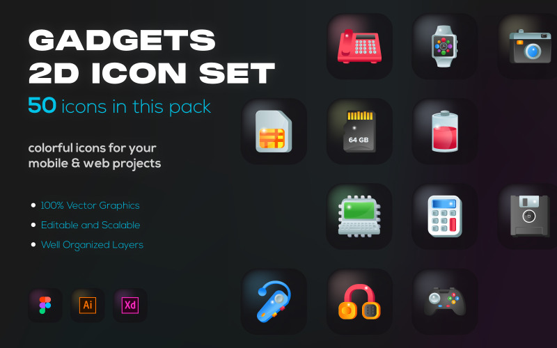 50 Gadgets Icons - Flat Vectors Icon Set