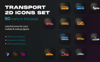 50 Transport Icons - Flat Vectors