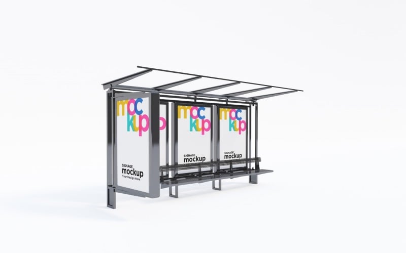 Bus Stop with Four Sign Mockup Product Mockup
