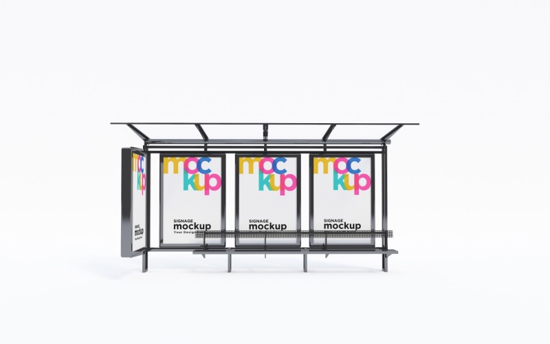 Bus Stop with Four Signage Mockup Product Mockup