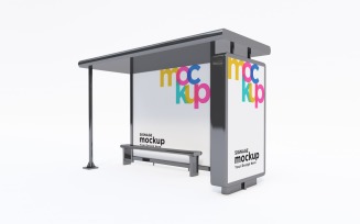 City Bus Stop with Billboard Mockup template