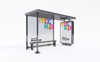 City Bus Stop with Two Sign Mockup Template