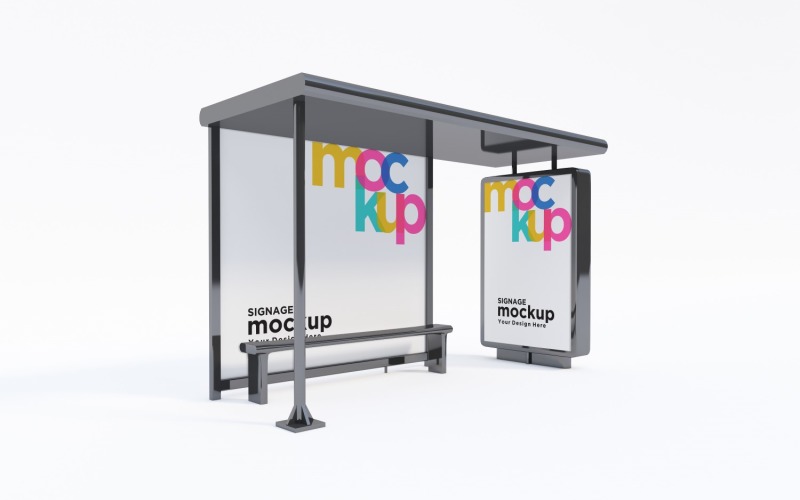 City Bus Stop with Two Sign Mockup Template Product Mockup
