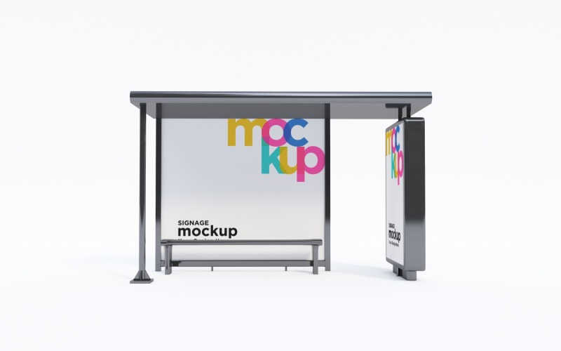 City Bus Stop with Two Signage Mockup Template Product Mockup