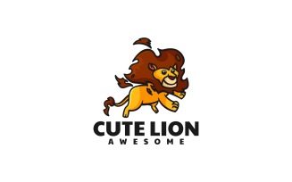 Cute Lion Mascot Cartoon Logo