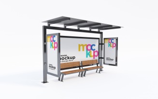 Bus Shelter advertisement With Three sign Mockup Template