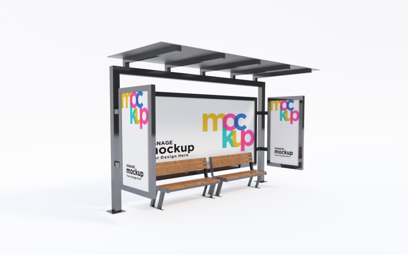 Bus Shelter advertisement With Three sign Mockup Template Product Mockup