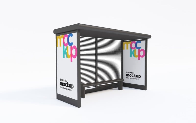 Bus Shelter advertisement with Two Signage Mockup Template Product Mockup