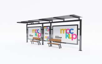 Bus Shelter Advertising With Three sign Mockup Template