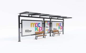 Bus Shelter Advertising With Three Sign Mockup