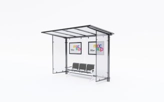 Bus Shelter With Two Advertising Signage Mockup Template