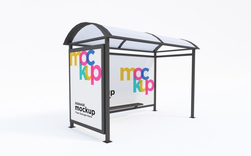 Bus Shelter with two Signage Mockup Product Mockup