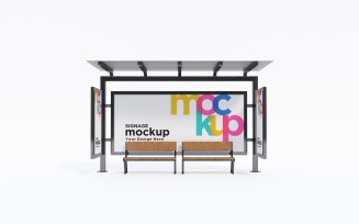 Bus Stop Billboard With Three Signage Mockup Template