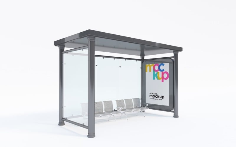 Bus Stop Shelter Advertising Sign Mockup Template Product Mockup