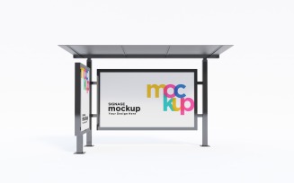 Bus Stop with 2 sign Mockup advertising Template