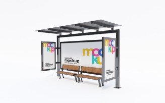 Bus Stop with Three Signage Mockup