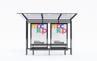 Bus Stop With Two Billboard Advertising Mockup Template