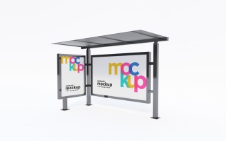 Bus Stop with Two sign Mockup advertising Template