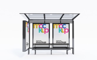 City Bus Stop With Three Billboard Advertising Mockup Template