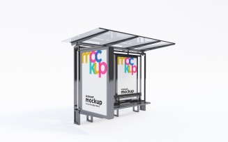 City Bus Stop With Two Billboard Advertising Mockup Template
