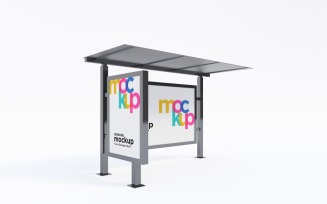 City Bus Stop With Two Sign Mockup advertisement Template