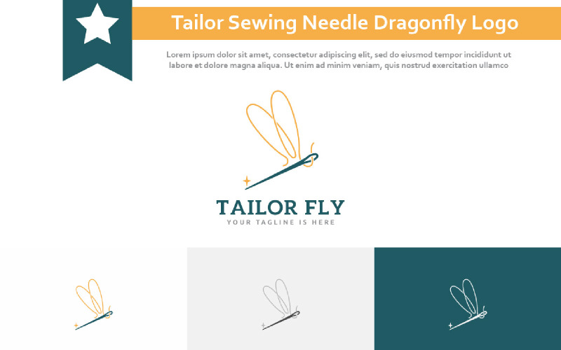 Beautiful Elegant Tailor Sewing Needle Dragonfly Wings Fly Logo Idea Logo Template