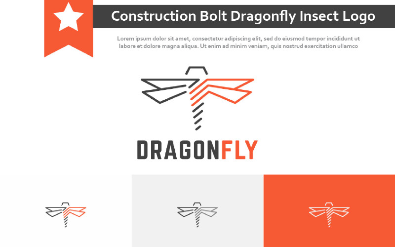 Construction Bolt Dragonfly Wings Fly Insect Line Abstract Logo Idea Logo Template